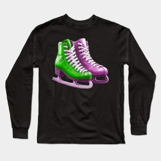 Green Purple Ice Skating Boots Long Sleeve T-Shirt